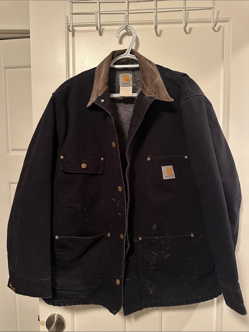 Vintage 90s Carhartt Blanket-Lined Black Duck Canvas Chore Coat Jacket